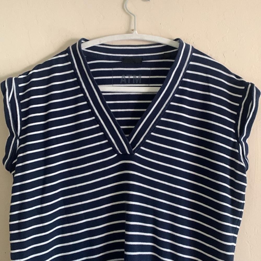 ATM ANTHONY THOMAS MELILLO Stripe Shift Dress In Navy/ Chalk Stripe Size Small - Picture 4 of 9